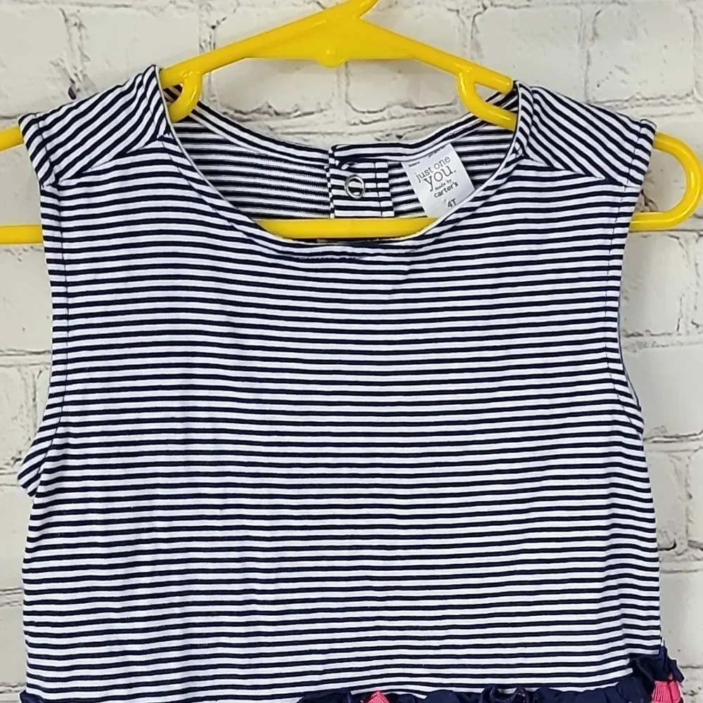 Carter's Toddler Girls Navy Blue Nautical Stripe Pink Flamingo Dress Size 4T